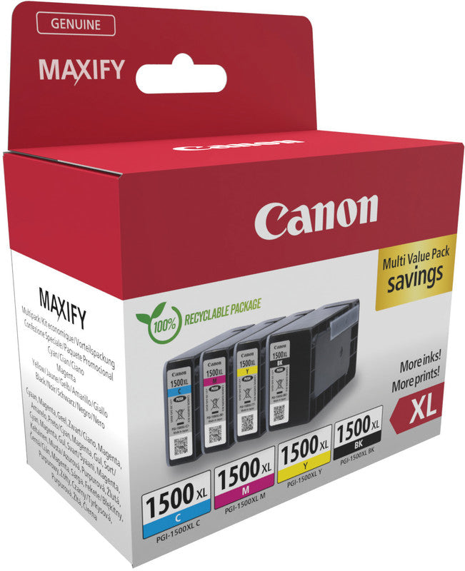 Canon Tintenpatronen-Multipack PGI-1500XL, CMYK, 4er-Pack – für Inkjetdrucker und Multifunktionsgeräte