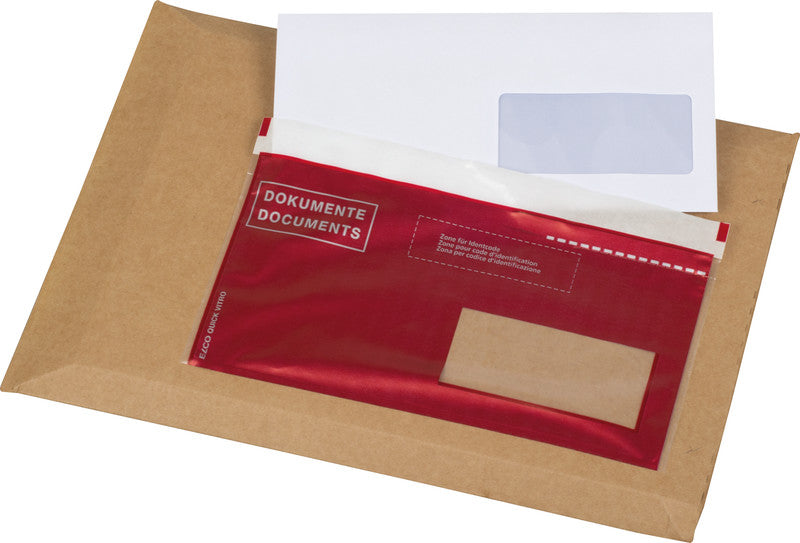 Elco Dokumententasche – C6/5 (229 × 114 mm), Fenster rechts, bedruckt, rot, selbstklebend – 250 Stück