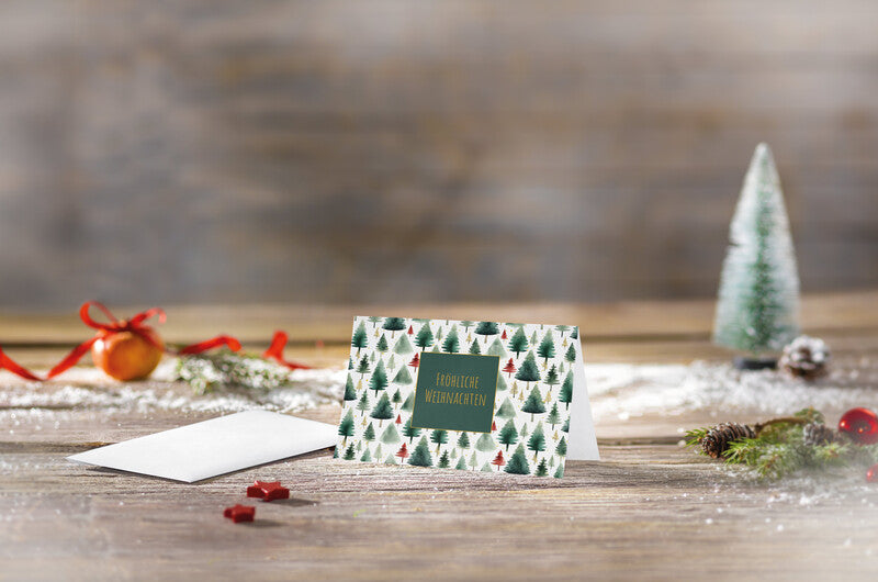 Sigel Weihnachtskarten – A6, mit Couvert, Edelkarton 220 g/m², Little Pins, mehrfarbig – 25 Stk