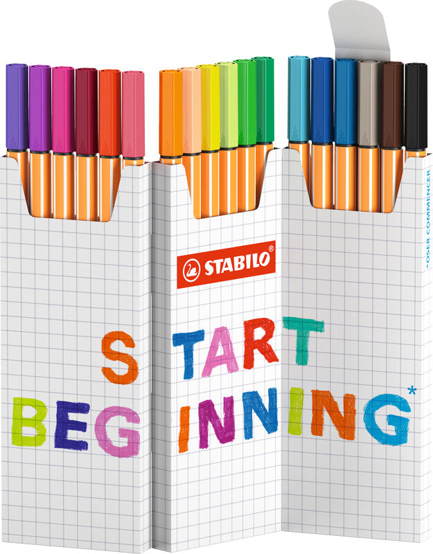 STABILO Fineliner – 18er-Set 0,4 mm – 18 Farben, sortiert