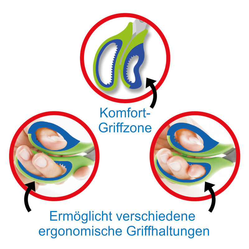 Laufer Kinderschere – titanbeschichtet, für Rechtshänder, abgerundete Spitzen, Kunststoffgriffe, grün/blau