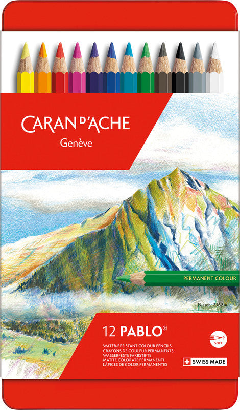 Caran d-Ache Caran d'Ache Buntstifte Pablo – 12 Farben, im Metalletui, Ø 3,8 mm, FSC