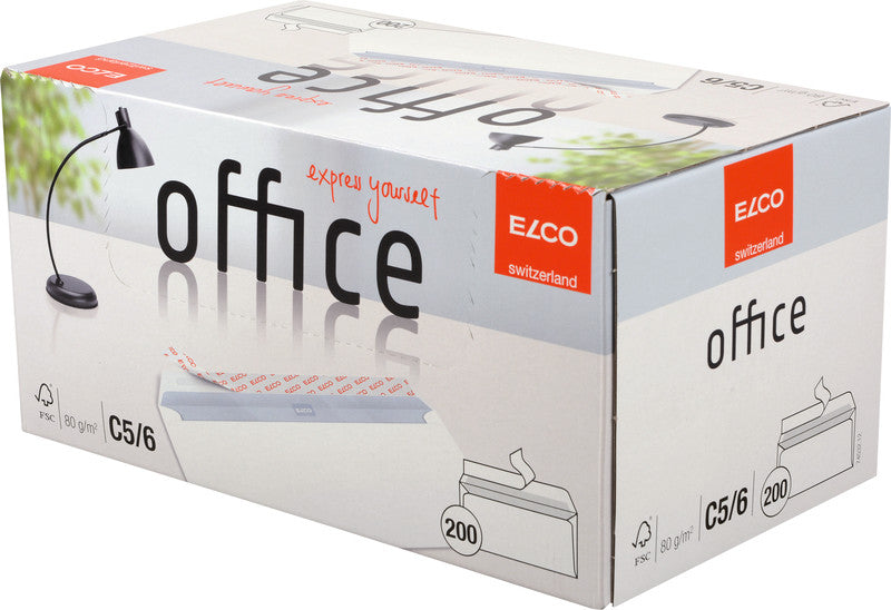 Elco Couvert C6/5 (229 × 114 mm), ohne Fenster, selbstklebend (Optifix), hochweiss, 80 g/m², Papier – 200 Stk.