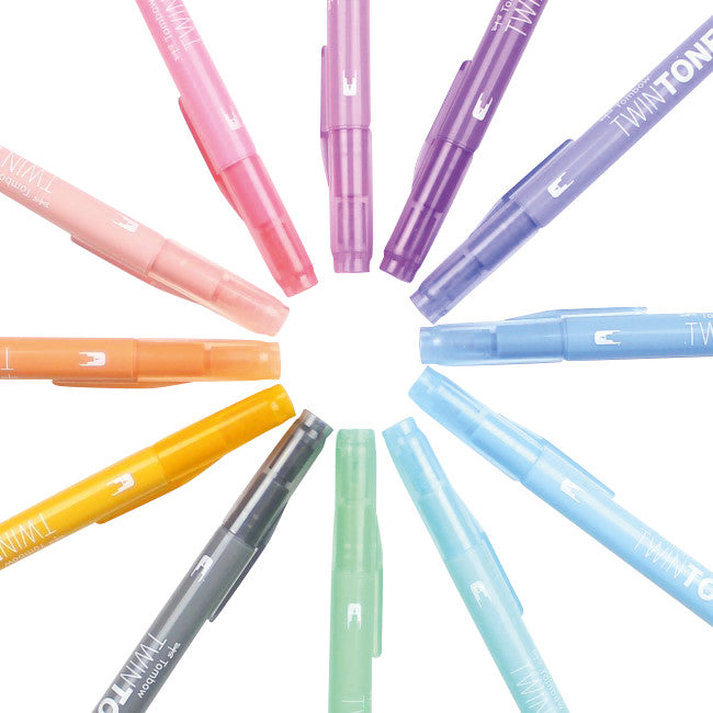 Tombow Fasermaler TwinTone, Strichbreite 0,3/0,8 mm, 12 Farben