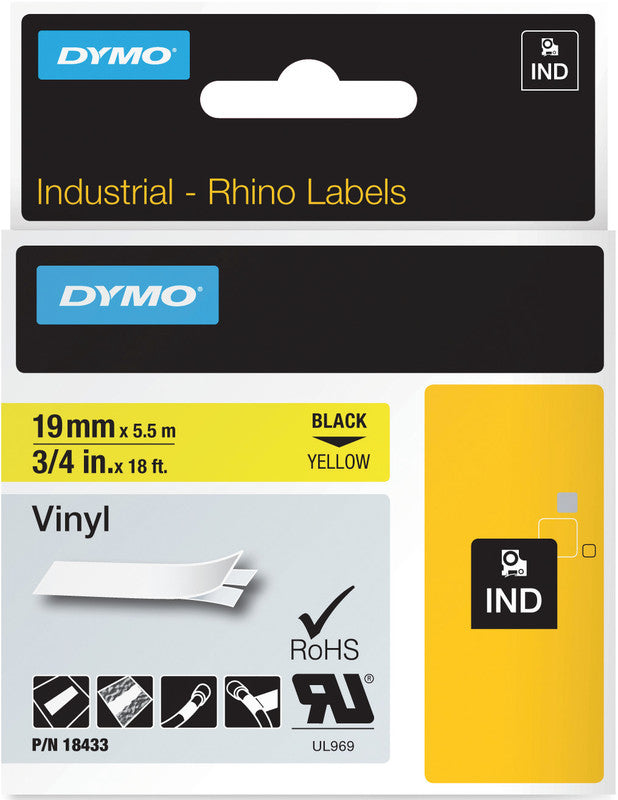DYMO Schriftband – 19 mm × 5,5 m, gelb, schwarz – für DYMO Rhino: 3000, 4200, 5000 und weitere