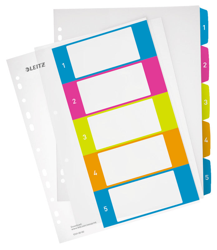 Leitz Register – A4, 5-teilig, PP, farbig, Indexblatt, 11-fach Lochung, für Zeigebuchtaschen