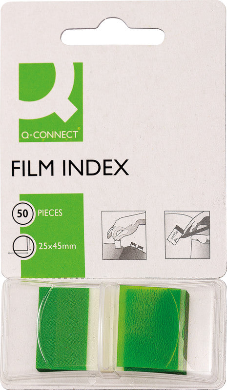 Connect Q-Connect Indexstreifen – 25×43 mm – Grün, 50 Stück, mit Dispenser, recyclingfähig