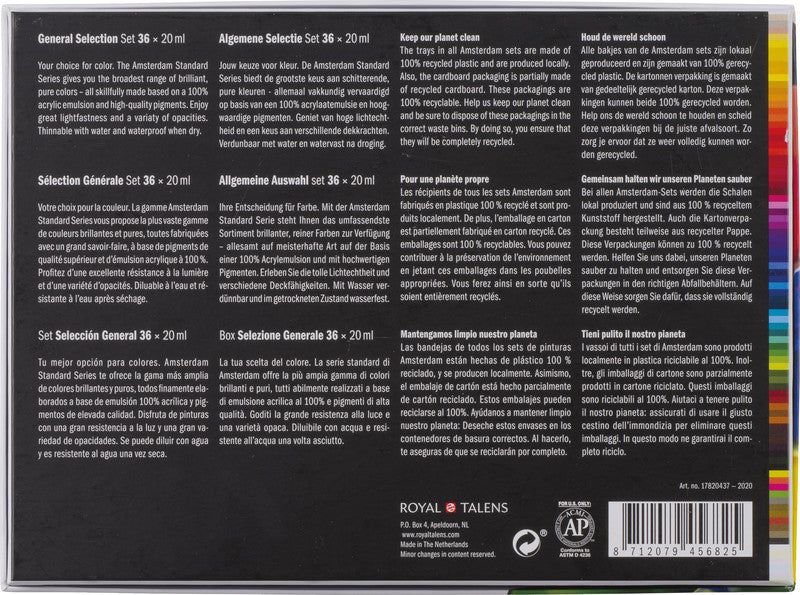 Royal Talens Amsterdam – Acrylic Standard – Acrylfarbe – Set – 36 Farben, sortiert, 36 × 20 ml