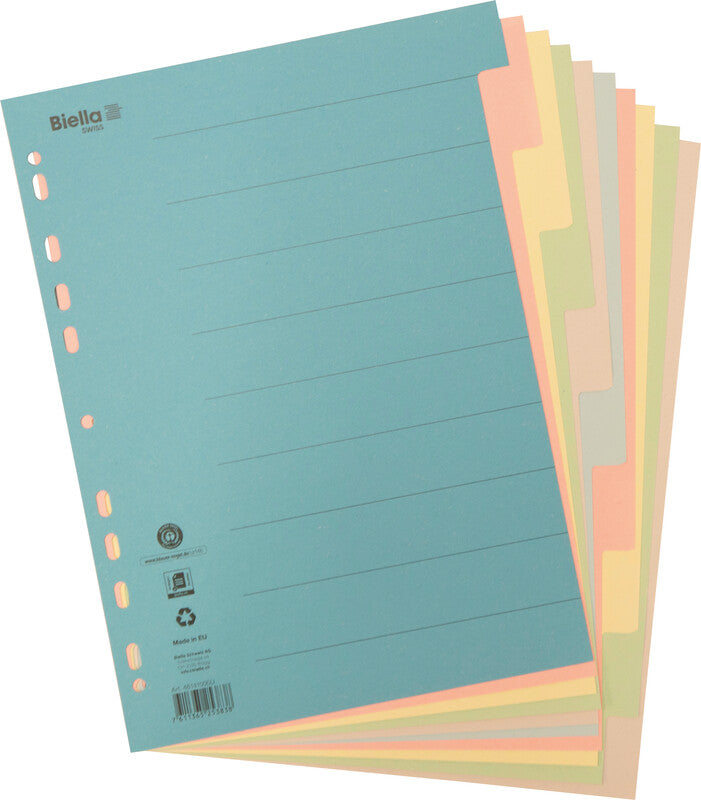 Biella Register – A4, 10-teilig, Karton, farbig, 11-fach gelocht