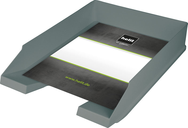 Helit Stapelbarer Briefkorb mit Griffausschnitt, Beschriftungsfeld, matt, grau, B 255 × H 67 × T 345 mm