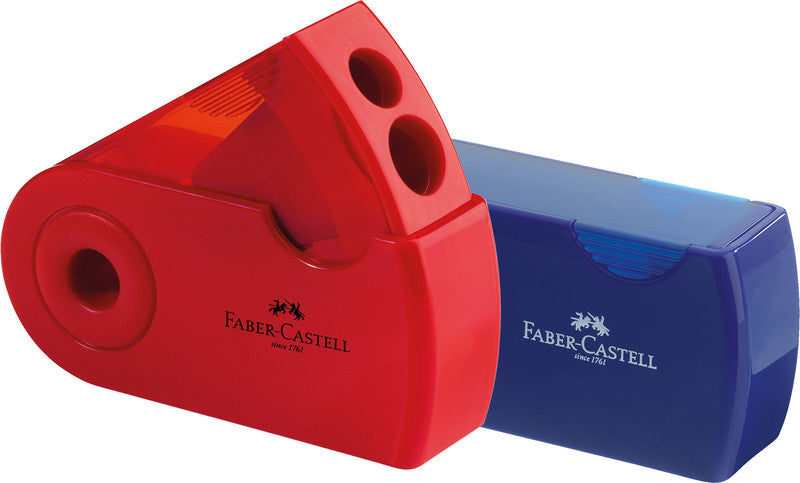 Faber-Castell Spitzer – manuell, 2-Loch, mit Behälter, für Blei- und Buntstifte Ø 8 und 11 mm, Kunststoff