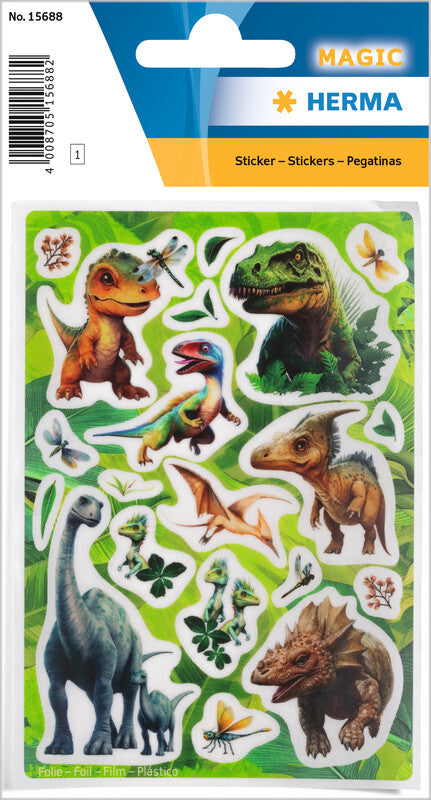 HERMA Schmucketiketten Dino World – 20 Stück – permanent – mehrfarbig