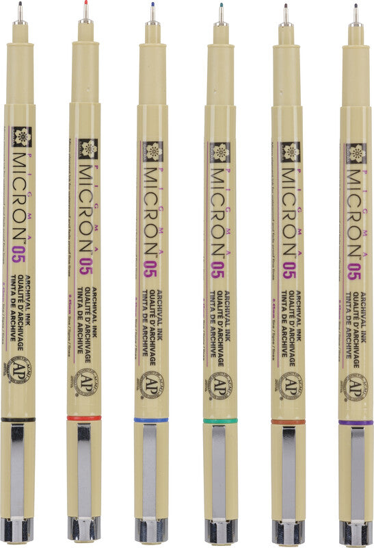 Sakura Pigma Micron Fineliner – 6er-Set 0,45 mm – 6 Farben, sortiert – wasserfest