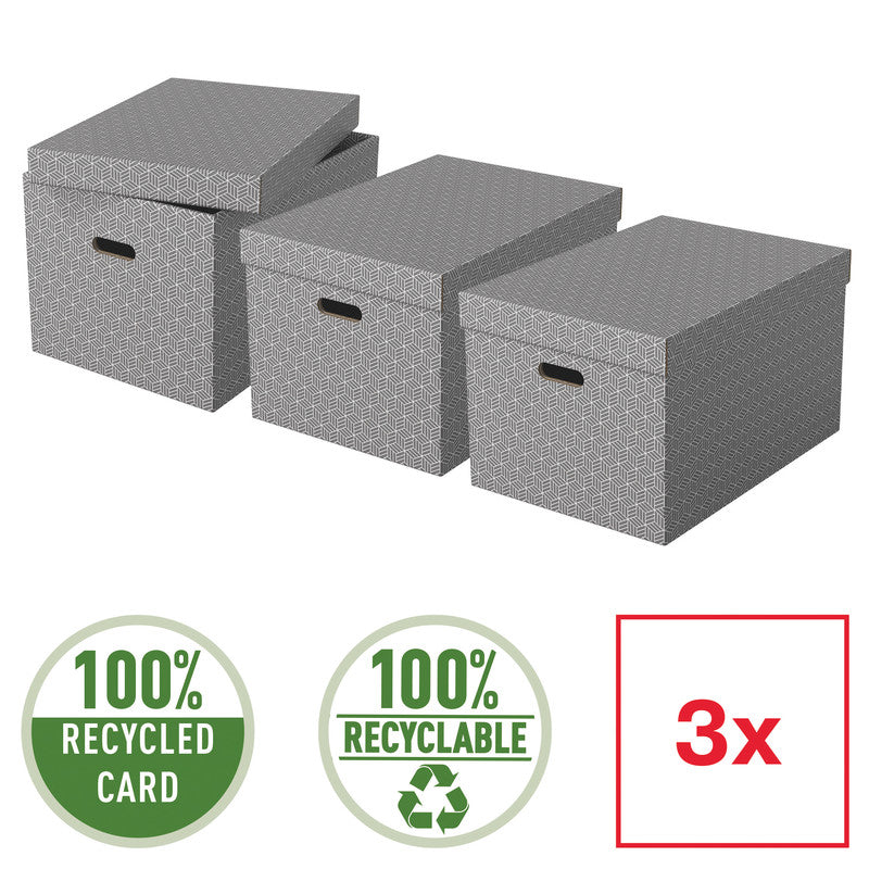 Esselte Archivschachtel A3 – mit Griffloch, abnehmbarem Deckel, 355 × 305 × 510 mm, grau, Karton, 3er Pack