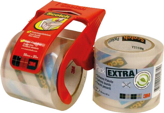 Scotch Verpackungsband Pack Extra PP – mit Abroller – permanent, glatt, PP, 48 mm × 20 m, transparent