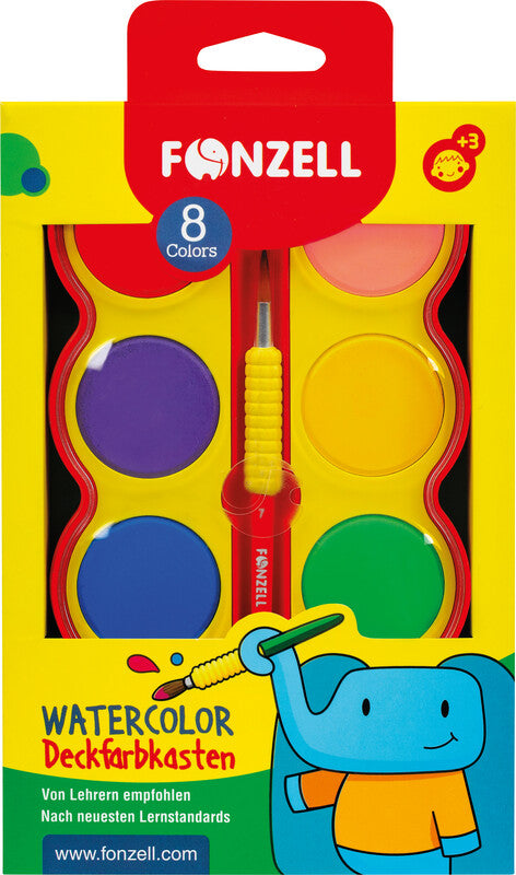 Fonzell Deckfarbkasten – 8 Farben, mit Pinsel