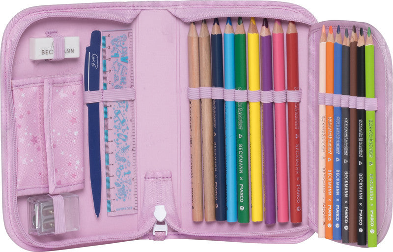 Beckmann Classic 1st Schüleretui, gefüllt, 21-teilig – Rosie – Kunststoff – 20,5 × 13,3 × 3,8 cm