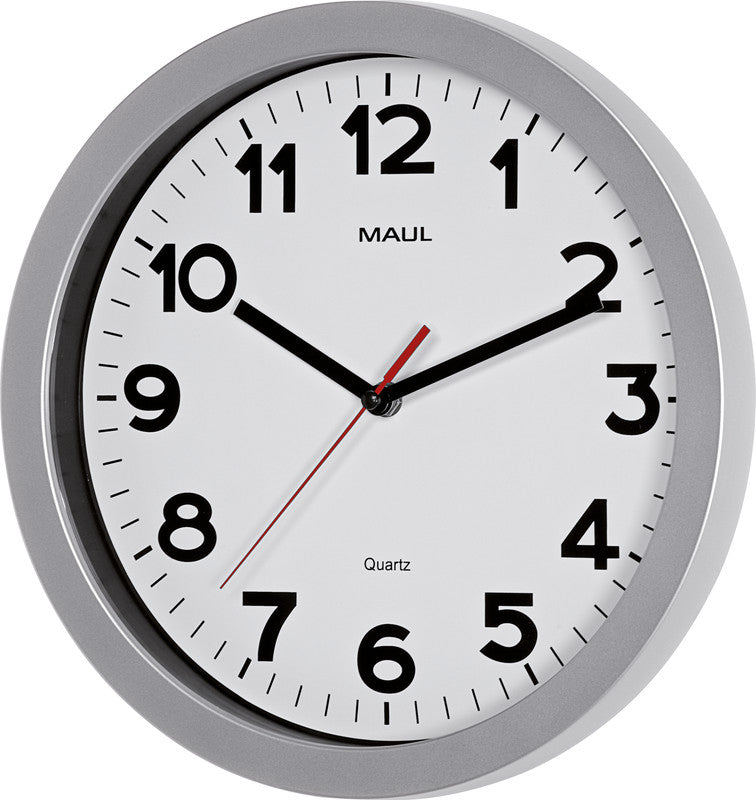 MAUL Wanduhr step – Ø 30 cm, silber, Kunststoff
