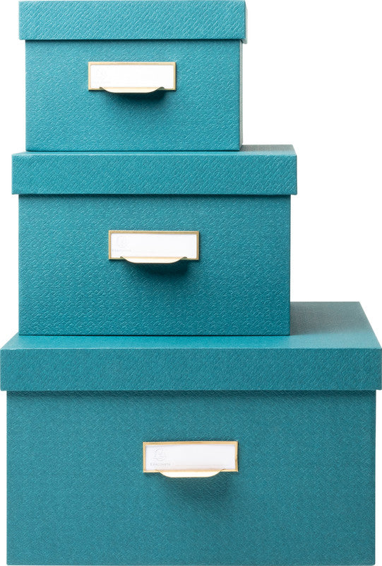 Exacompta Archivschachtel A4+ – mit Griffloch, stapelbar, 350 × 150 × 260 mm, blaugrün, Karton, 3er Set