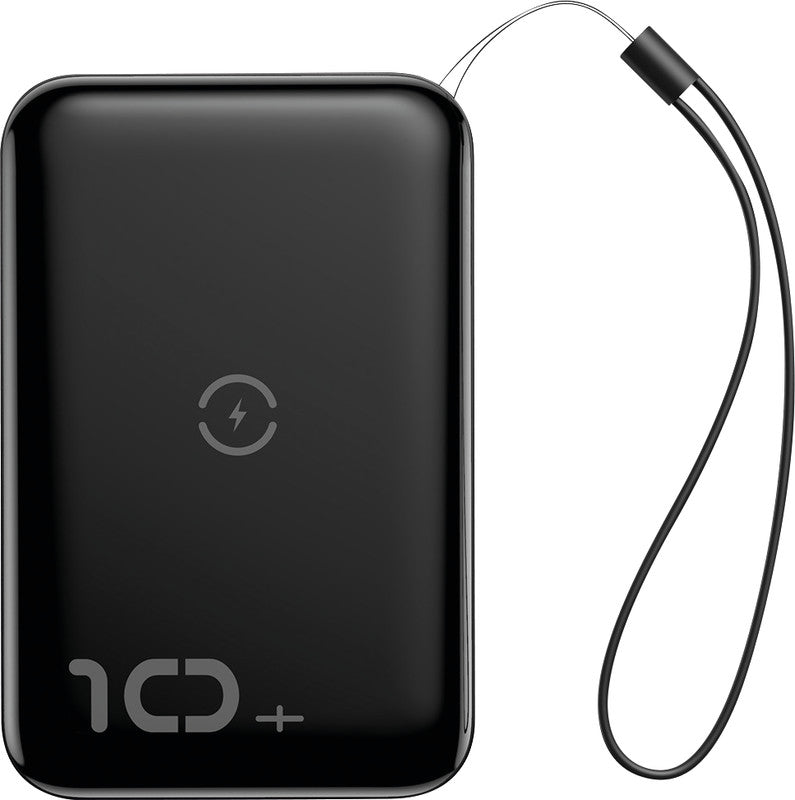 Baseus Powerbank 10000 mAh, 1× USB-C, 1× USB-A, kabelloses Laden, für Smartphones, Tablets, schwarz