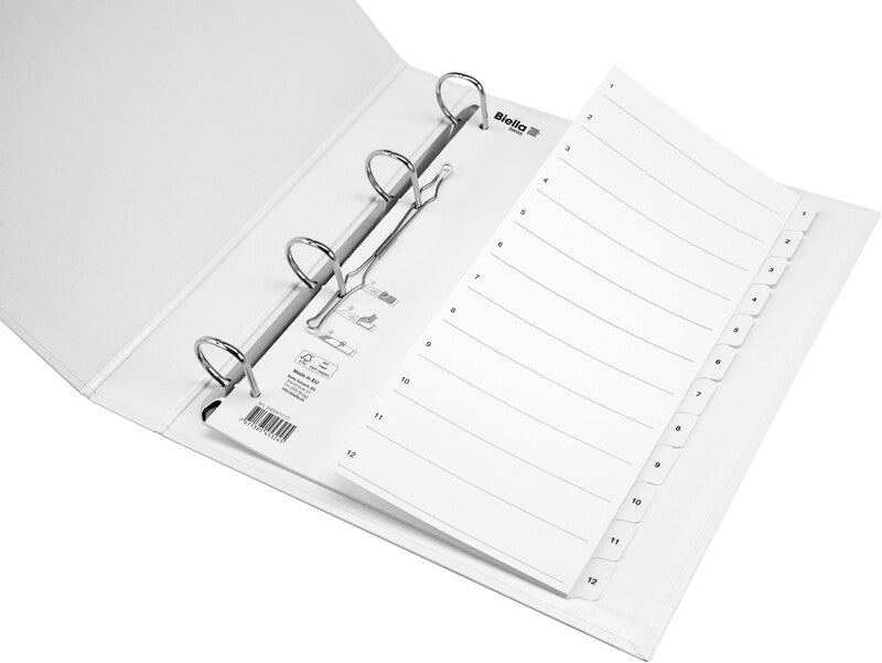 Biella SmartIndex Register – A4, 12-teilig, Karton, weiss, vorgedruckt, 11-fach Lochung, für A4-Ordner