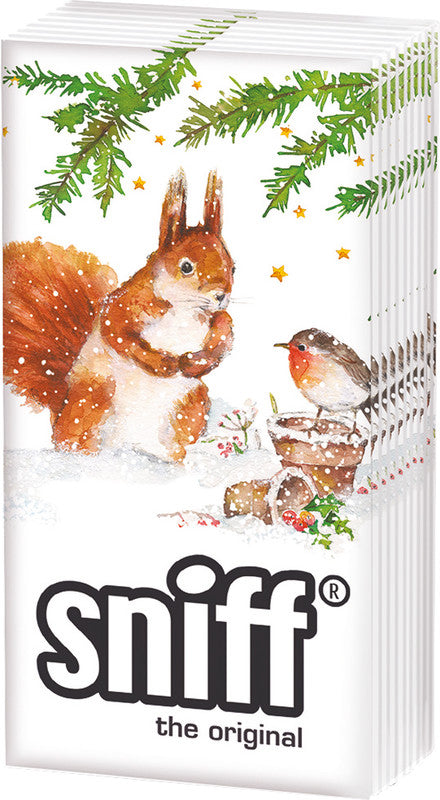 Sniff Taschentücher Squirrel & Robin – 4-lagig, mehrfarbig, 215 × 220 mm – 10 Tücher
