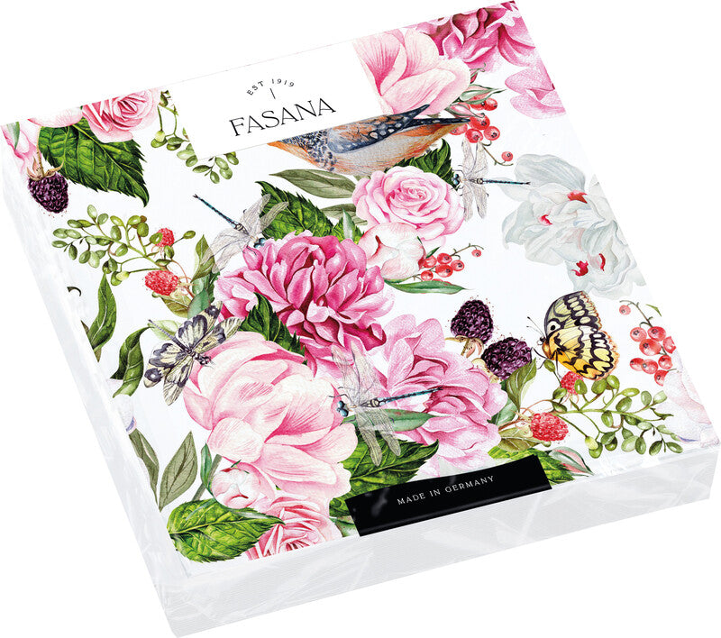 Fasana Servietten Whispering Garden – 33 × 33 cm – 3-lagig, Tissue – 20 Stk., FSC