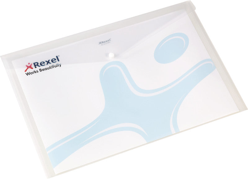 Rexel Dokumententasche A3, Druckknopf, transparent, weiss – 5 Stück