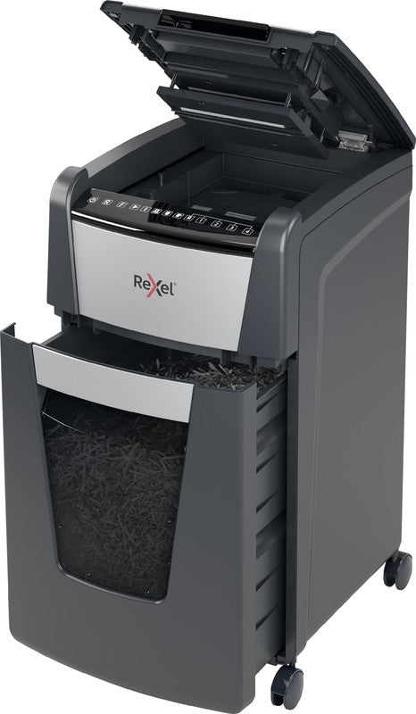 Rexel Optimum AutoFeed+ – Aktenvernichter mit Autofeed 300 Blatt, DIN P-4, Partikelschnitt 4 × 25 mm, 60 l