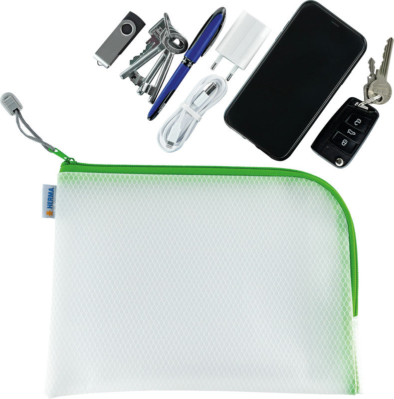 HERMA Reissverschlusstasche Etui – Grün – Kunststoff – 26,0 × 20,0 × 0,7 cm