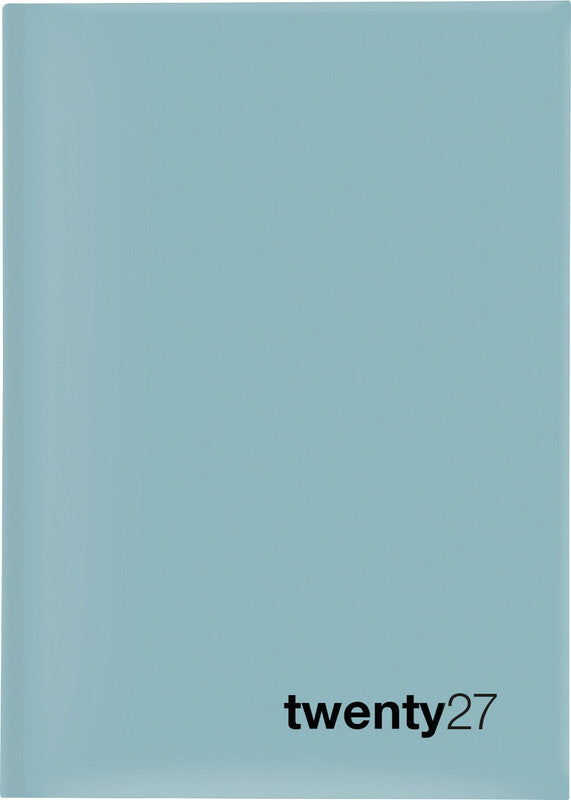 Biella Bunte Agenda – 1 Tag pro Seite, gebunden, 14,5 × 20,5 cm, 2027, 1/2-Stunden-Takt, Salbeigrün, FSC