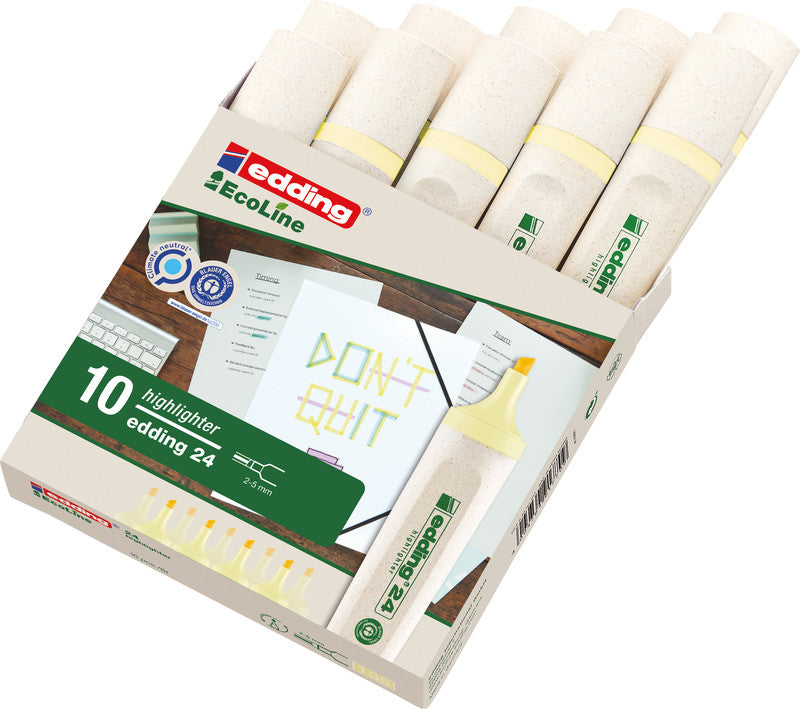 Edding EcoLine Textmarker Pastellgelb – Keilspitze, 2–5 mm, nachfüllbar, Blauer Engel