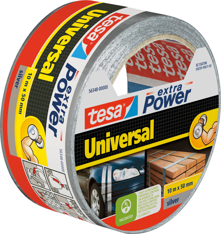 tesa Vinylband Extra Power – 50 mm × 10 m, silber, stark