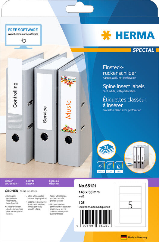 HERMA Schuletiketten – 50×146 mm, 125 Stk, 25 Bogen, Papier, nicht klebend