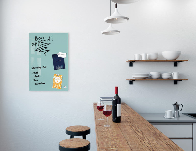 Sigel Whiteboard – 60 × 40 cm, Glas, magnetisch, Wandmontage, inkl. SuperDym Magnetwürfel, Montagesatz