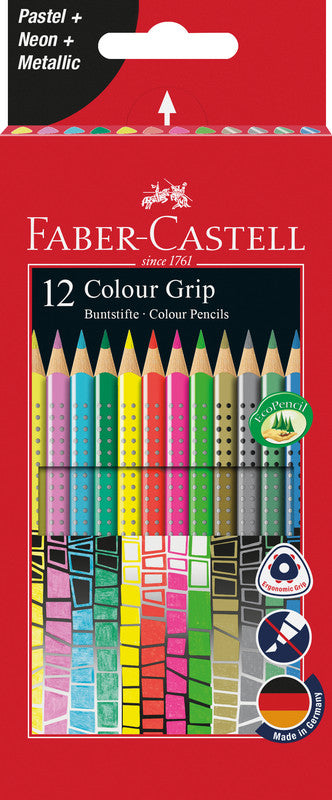 Faber-Castell Aquarellfarbstifte Colour Grip 2001 – 12 Farben, im Kartonetui, Ø 3 mm, dreikantig, FSC