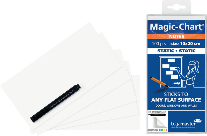 Legamaster Magic-Chart Notes Haftnotizen – 100×200 mm – weiss, 100 Blatt, elektrostatisch geladen