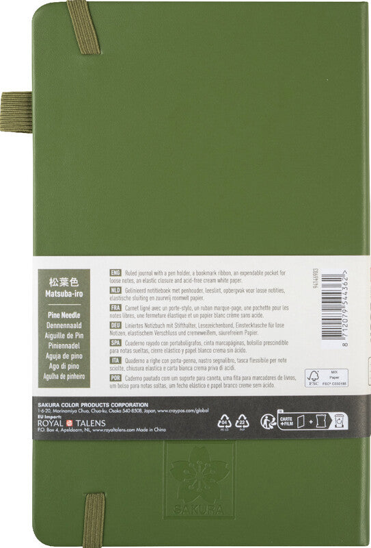 Sakura Notizbuch – 130 × 210 mm – 160 Seiten – 140 g/m² – gebunden, Gummiband, Stiftschlaufe – Kiefernadel