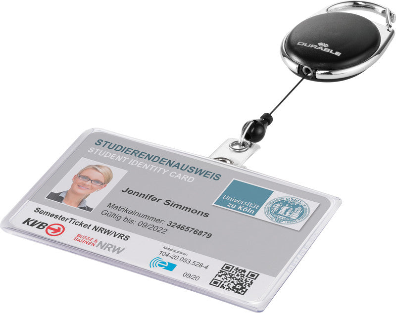 Durable Ausweishalter – für Betriebsausweise – 87 × 54 mm, Kunststoff, transparent, mit Clip – 1 Stück