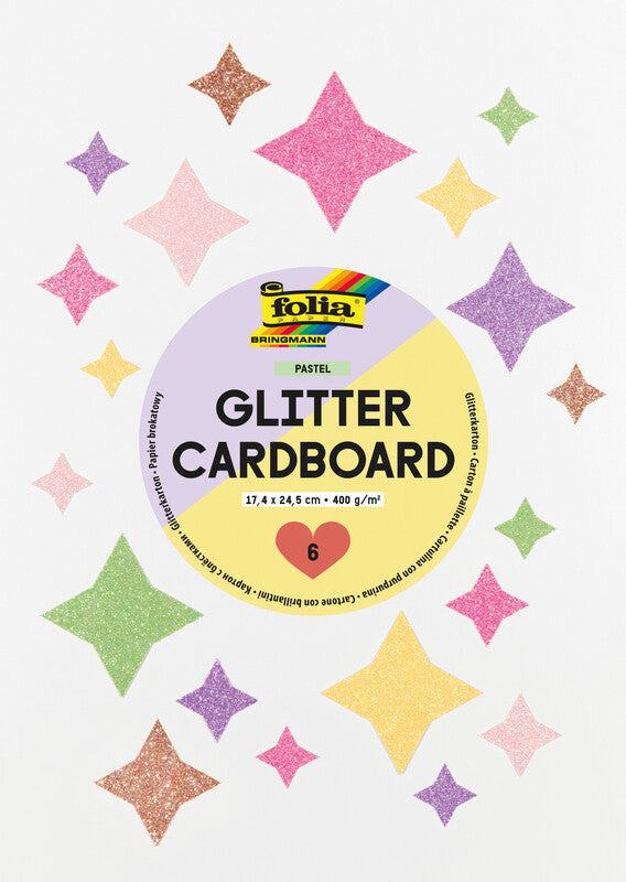 Folia Fotokarton, mehrfarbig, Glitzer, 17,4 × 24,5 cm, 300 g/m², 6 Bogen, FSC