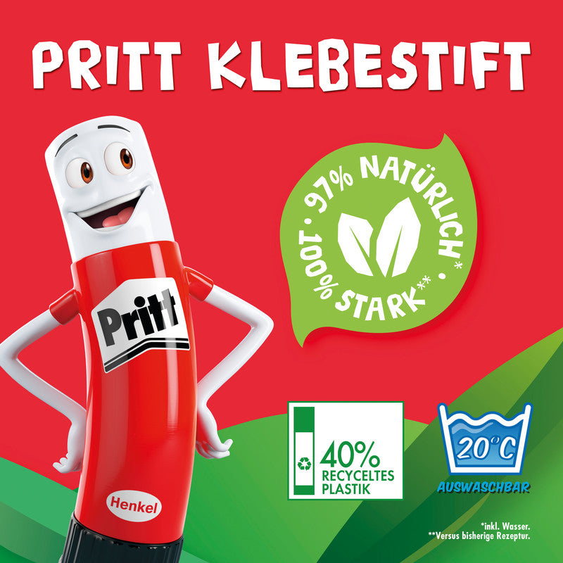 Pritt Klebestift – permanent, transparent, lösemittelfrei, schnelltrocknend, 11 g, für Papier, Karton, Fotos