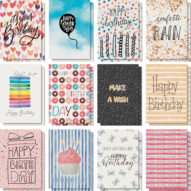 Sigel Grusskarte Geburtstag (Buntes Geburtstagsvergnügen) – A6 (105 × 148 mm) – Text EN, für Inkjet/Laser/Kopierer