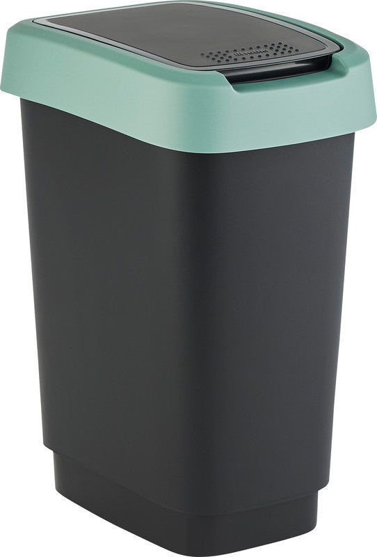 Rotho Abfallcontainer – 10 l – mit Deckel – Kunststoff, Mistelgrün – B × H × T 181 × 330 × 248 mm