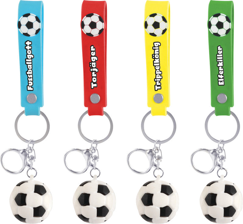 Trendhaus Schlüsselanhänger – rund, Silikon, 37 × 180 mm, assortiert, Motiv "Fussball Take Action"