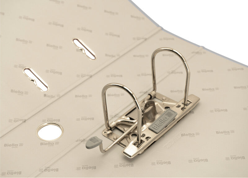Biella Ordner – A4 hoch – 2-Ring Hebelmechanik, Rücken 70 mm – grau, Karton, mit Niederhalter, mit Griffloch