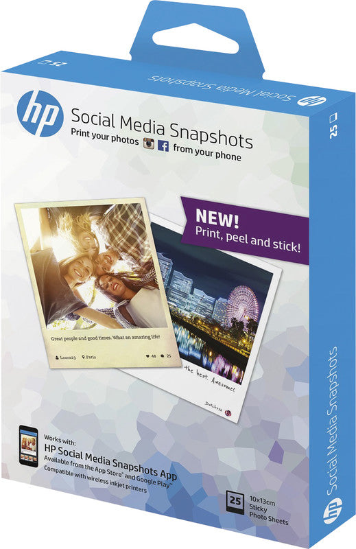 HP Fotopapier – glänzend, 100 × 130 mm, 265 g/m², 25 Blatt, selbstklebend – für Inkjet-Drucker