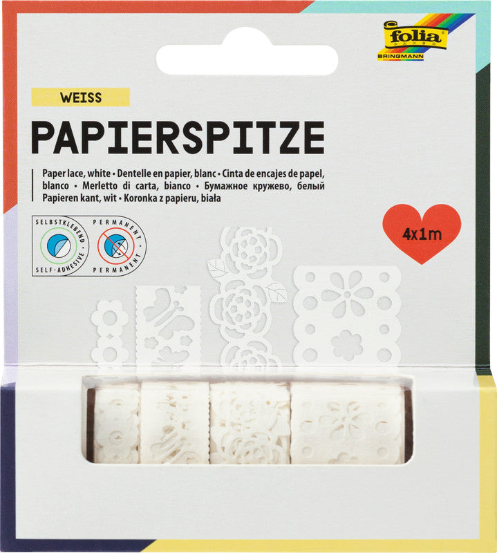 Folia Papierbordüren – sortiert – weiss – Packung, 4 Rollen je 1 m
