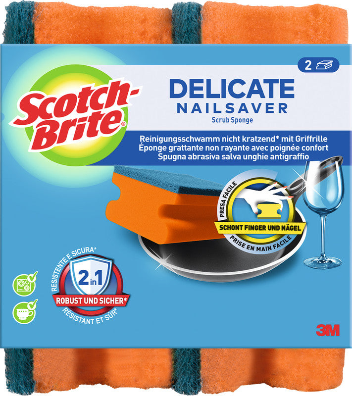 Scotch-Brite Reinigungsschwamm Delicate – Kunststoff, 9 × 4,5 × 7 cm, rot, mit Griffleiste, 2 Stk.