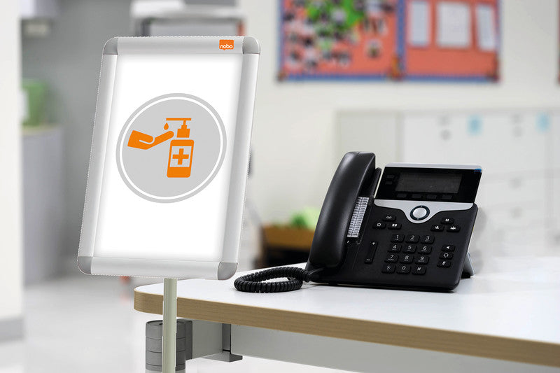 Nobo Infoständer Premium Plus – für A4 Hoch-/Querformat, silber/hellgrün, Metall, 300×300×850 mm