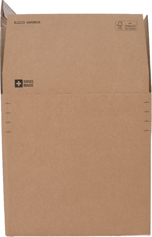 Elco Aufrichtekarton – 445 × 315 × 180–300 mm, Automatikboden, selbstklebend, Aufreissband, braun
